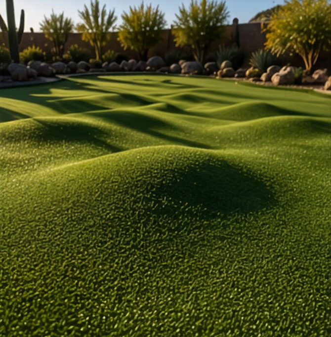 Rolling contours and slope breaks across a custom backyard putting green in Phoenix