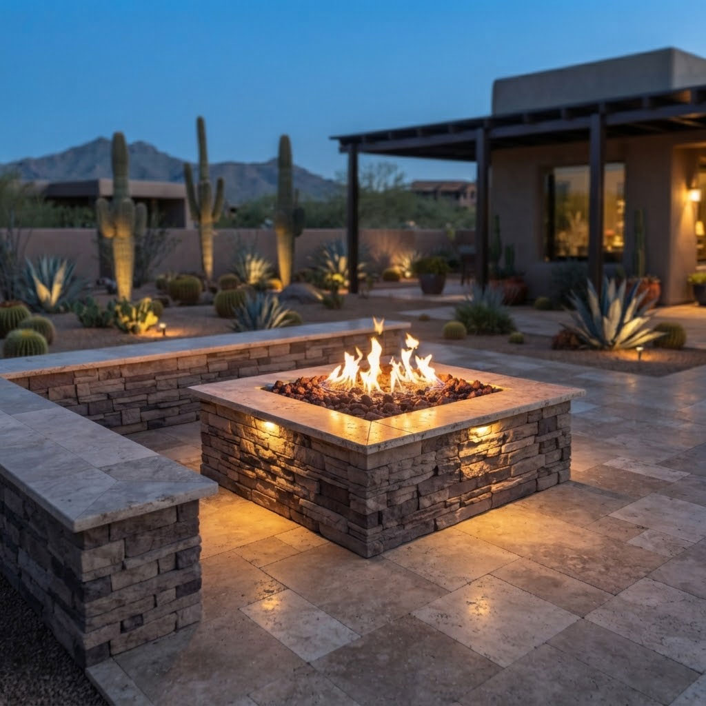 Neatly laid gas line in an open trench before paver installation in Scottsdale, Arizona
